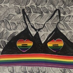 Spencer's Black Rainbow Heart Bra